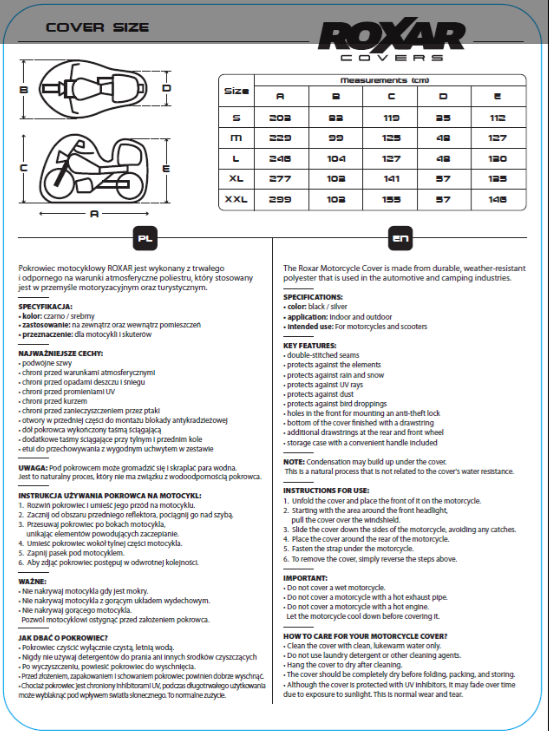 Pokrowiec wodoodporny na motocykl ROXAR + miejsce na kufer